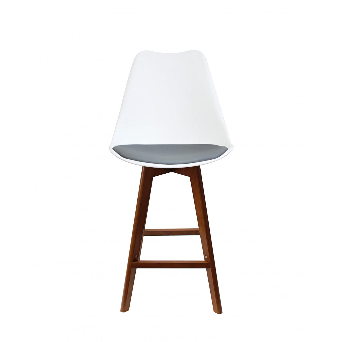 Soho White and Dark Grey Plastic Bar Stool with Dark Wood Legs