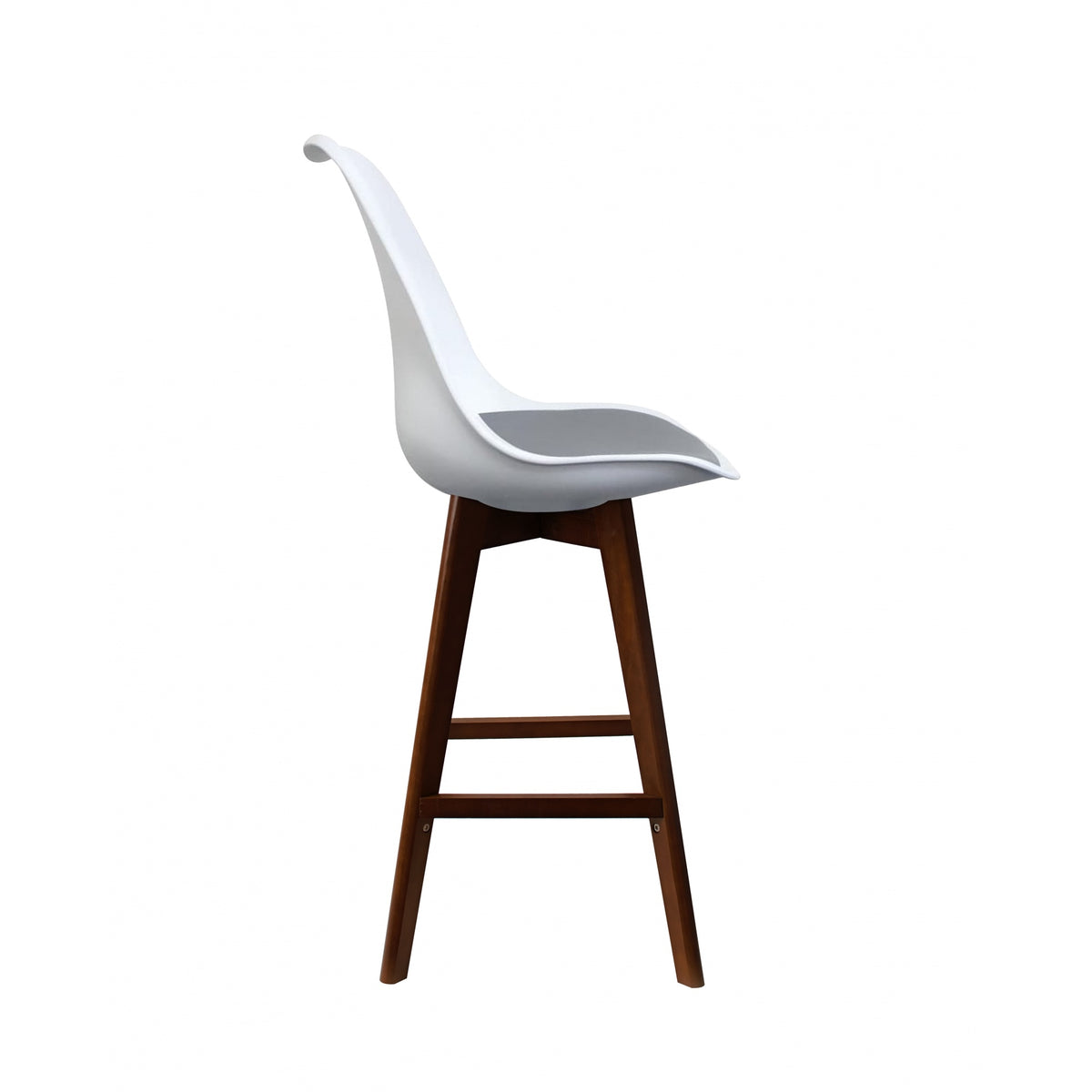 Soho White and Dark Grey Plastic Bar Stool with Dark Wood Legs