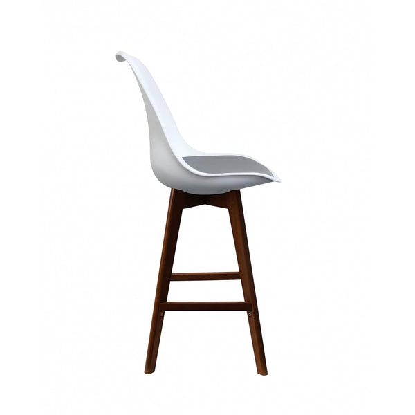 Soho White and Dark Grey Plastic Bar Stool with Dark Wood Legs