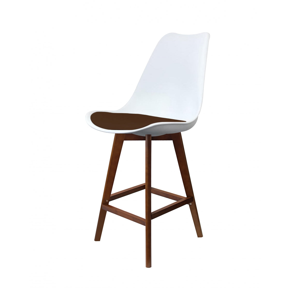 Soho White and Chocolate Brown Plastic Bar Stool with Dark Wood Legs