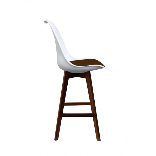 Soho White and Chocolate Brown Plastic Bar Stool with Dark Wood Legs
