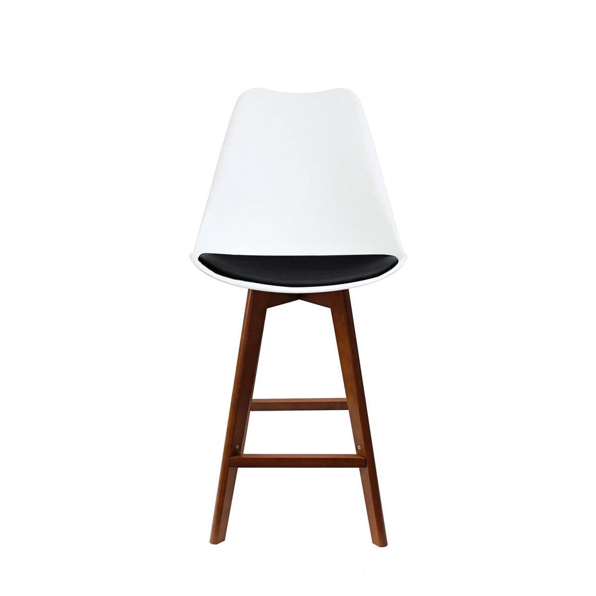 Soho White and Black Plastic Bar Stool with Dark Wood Legs