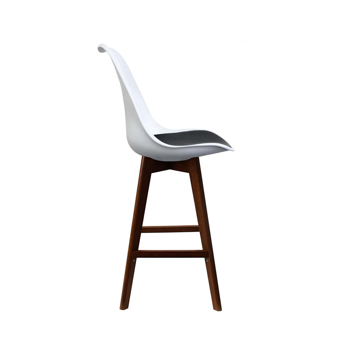 Soho White and Black Plastic Bar Stool with Dark Wood Legs