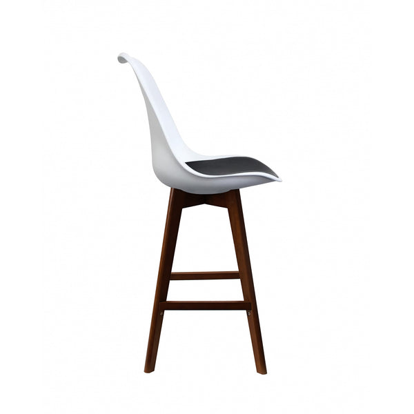 Soho White and Black Plastic Bar Stool with Dark Wood Legs