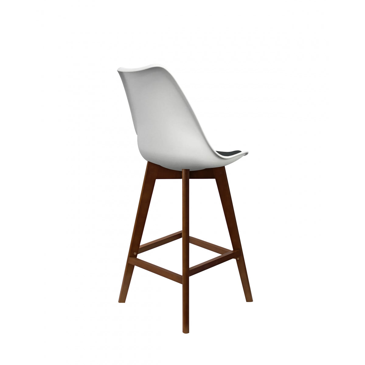 Soho White and Black Plastic Bar Stool with Dark Wood Legs