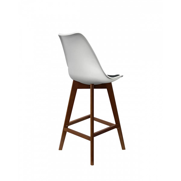 Soho White and Black Plastic Bar Stool with Dark Wood Legs