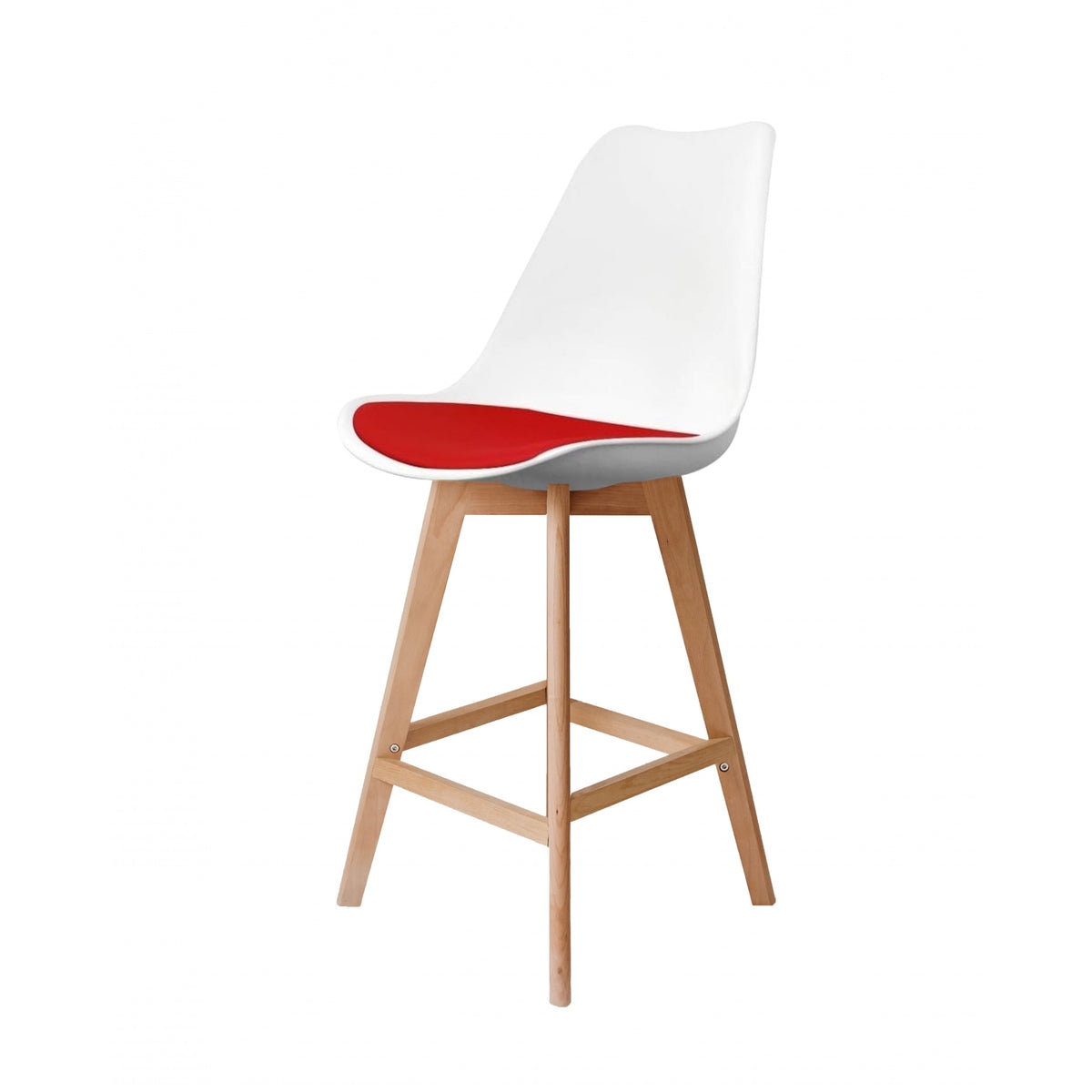 Soho White and Red Plastic Bar Stool with Light Wood Legs