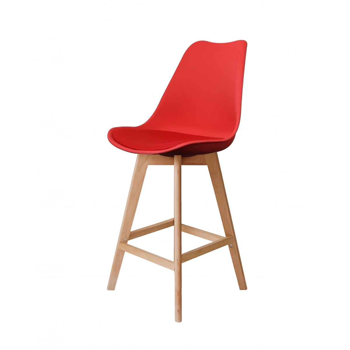 Soho Red Plastic Bar Stool with Light Wood Legs