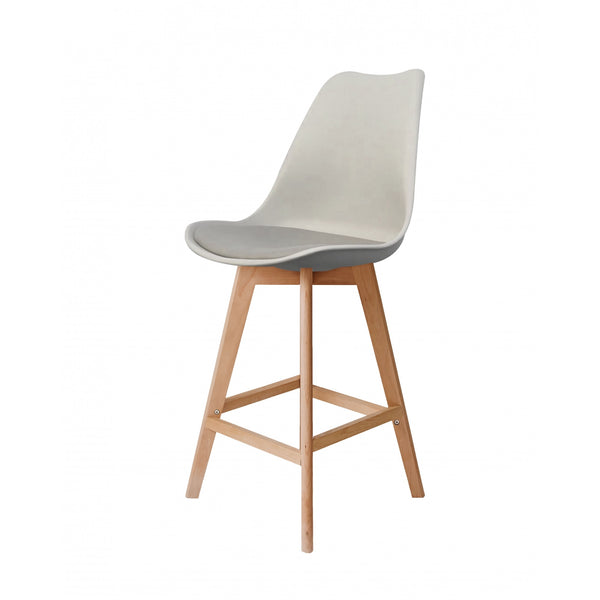 Soho Light Grey Plastic Bar Stool with Light Wood Legs