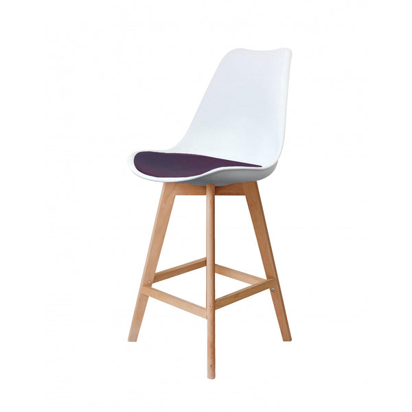 Soho White and Aubergine Plastic Bar Stool with Light Wood Legs