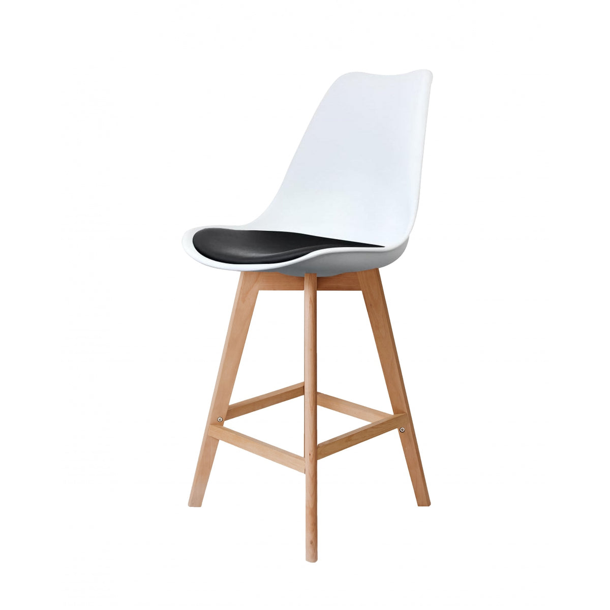 Soho White and Black Plastic Bar Stool with Light Wood Legs