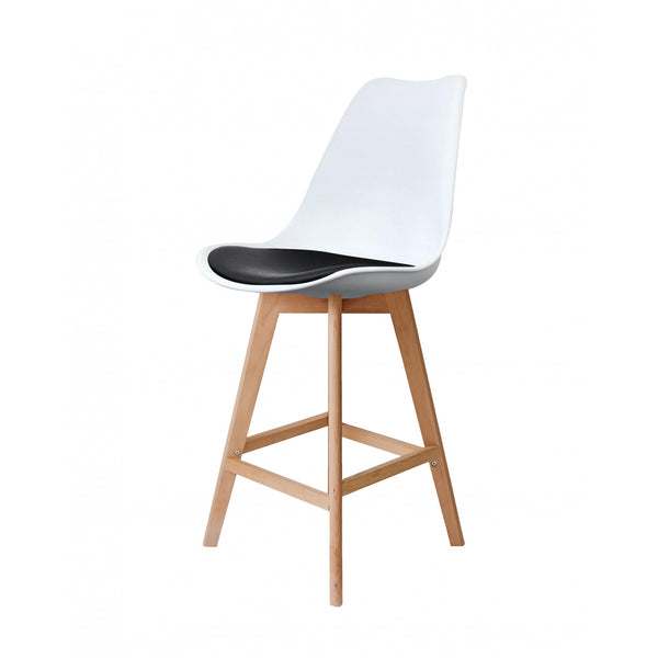Soho White and Black Plastic Bar Stool with Light Wood Legs