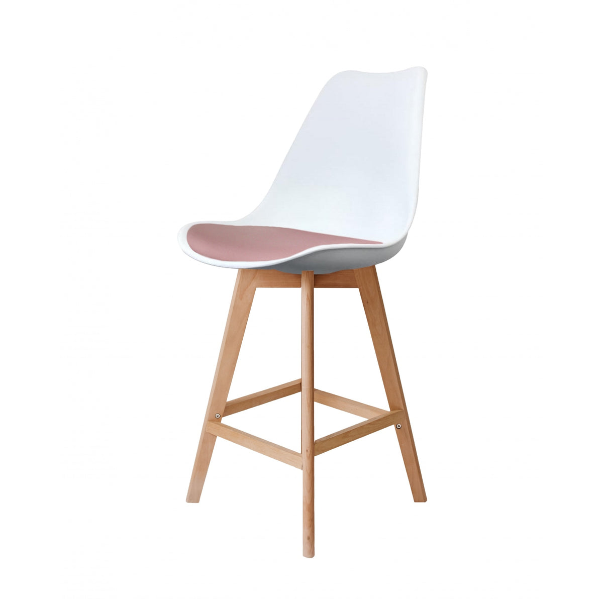 Soho White and Blush Pink Plastic Bar Stool with Light Wood Legs