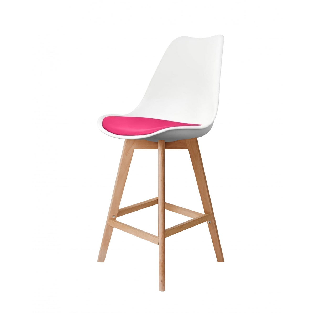 Soho White and Bright Pink Plastic Bar Stool with Light Wood Legs