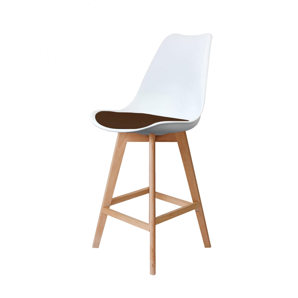 Soho White and Chocolate Brown Plastic Bar Stool with Light Wood Legs