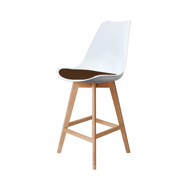 Soho White and Chocolate Brown Plastic Bar Stool with Light Wood Legs