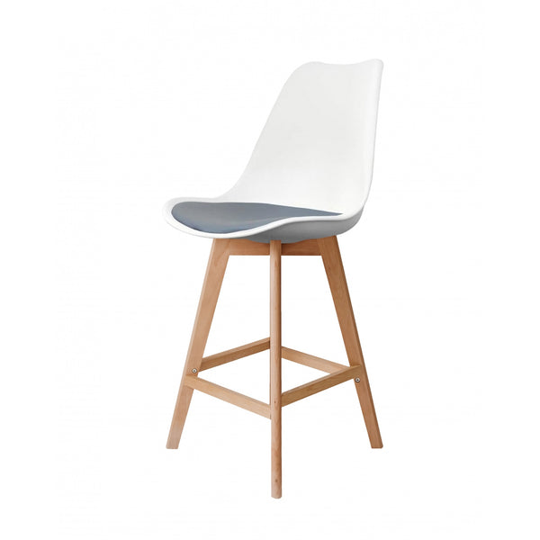 Soho White and Dark Grey Plastic Bar Stool with Light Wood Legs