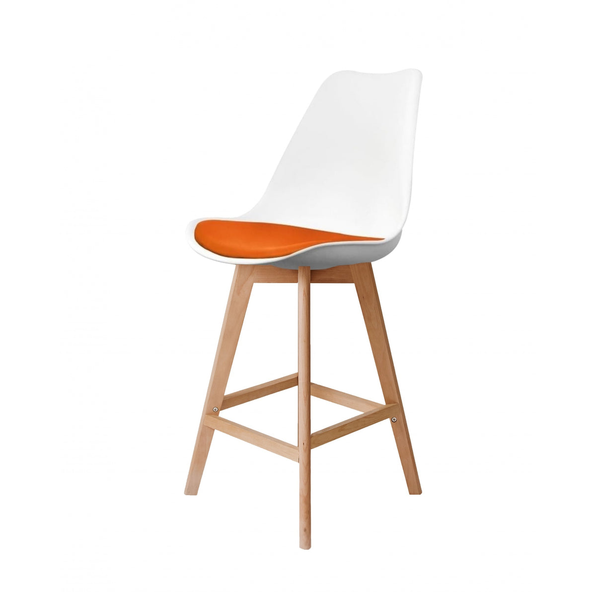 Soho White and Orange Plastic Bar Stool with Light Wood Legs