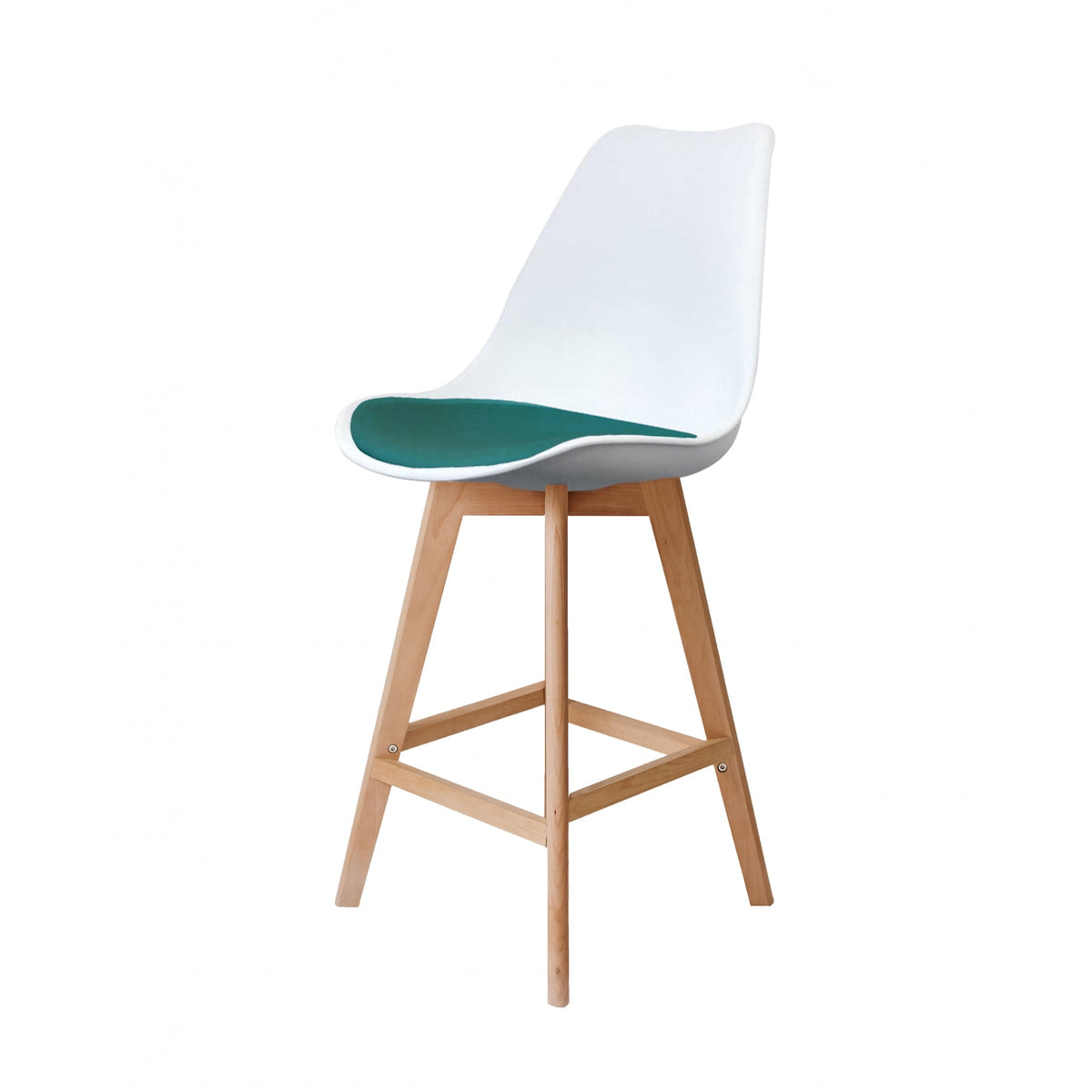 Soho White and Teal Plastic Bar Stool with Light Wood Legs