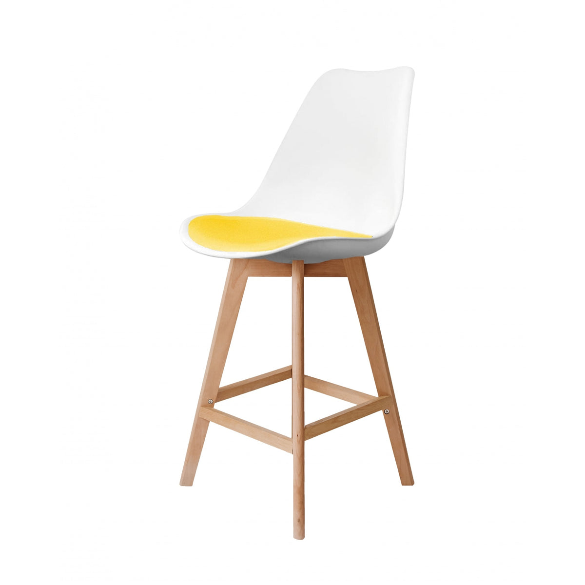 Soho White and Yellow Plastic Bar Stool with Light Wood Legs