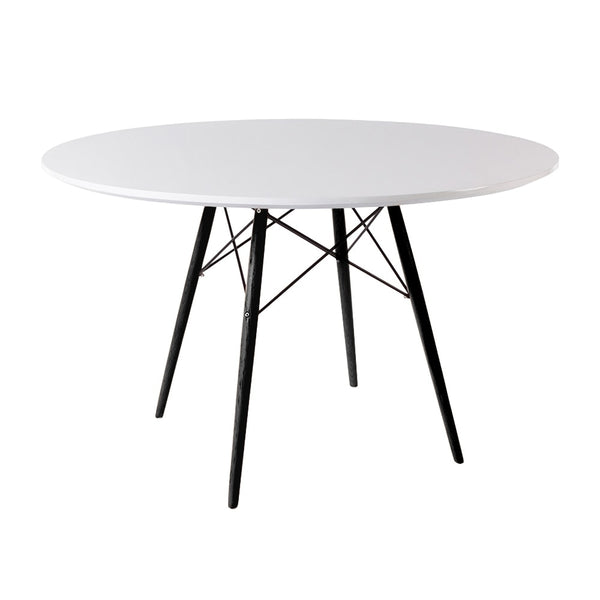 Soho Large White Circular Dining Table with Black Wood Legs
