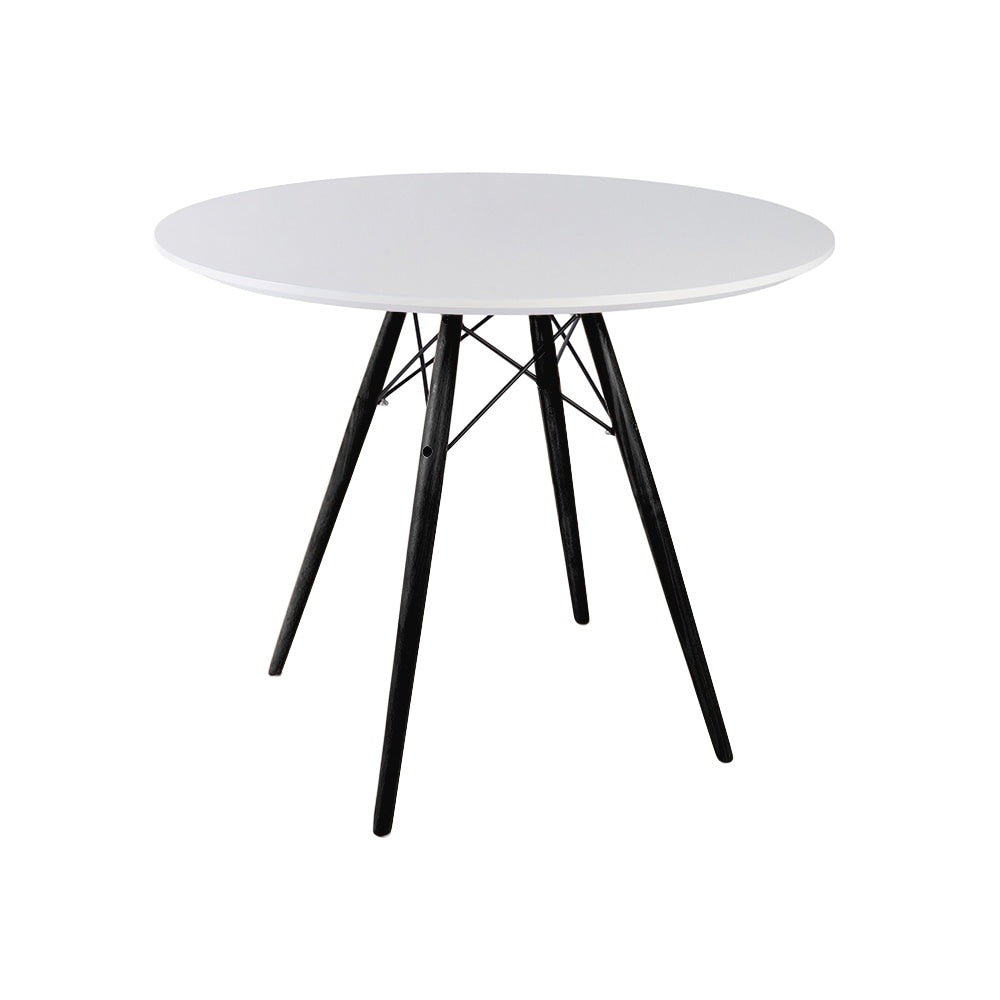 Soho Medium White Circular Dining Table with Black Wood Legs