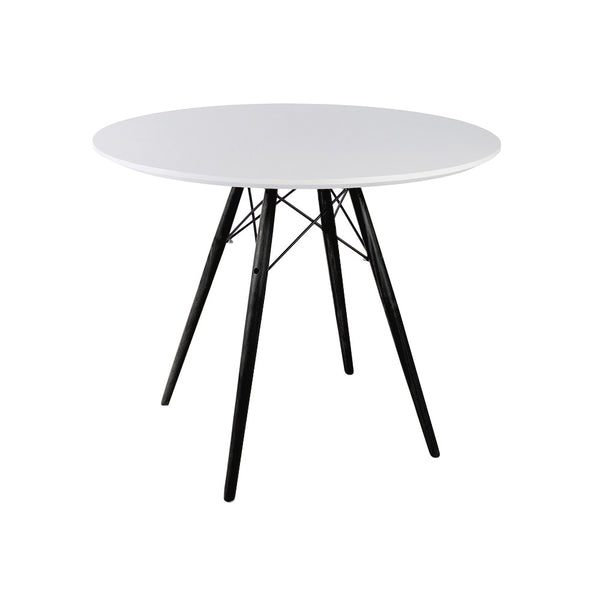 Soho Medium White Circular Dining Table with Black Wood Legs