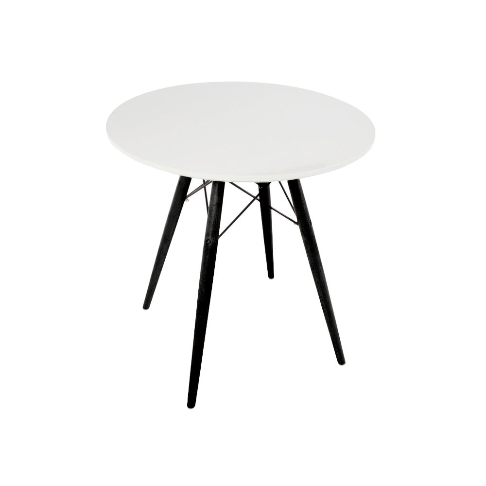 Soho Small White Circular Dining Table with Black Wood Legs