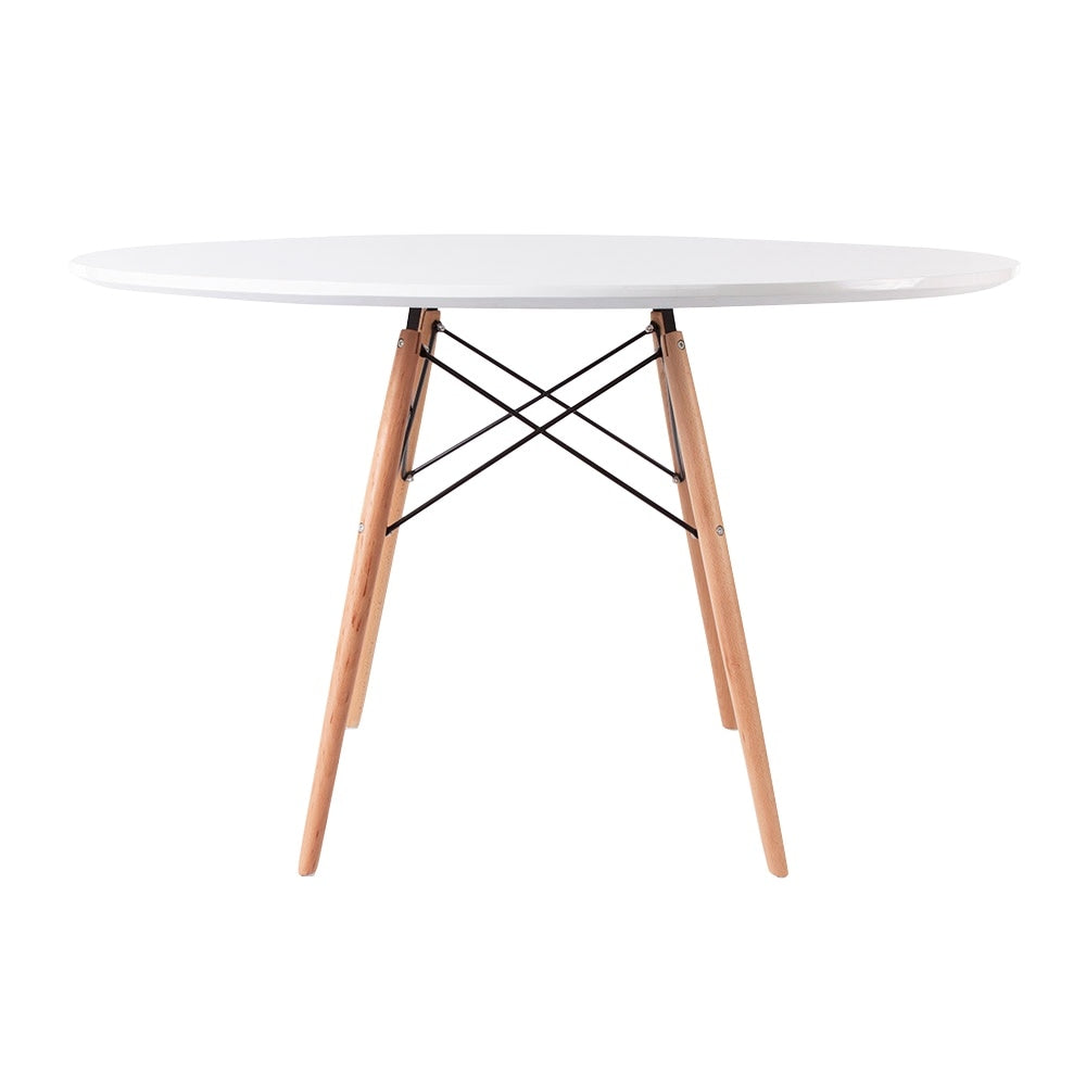 Soho Large White Circular Dining Table with Beech Wood Legs