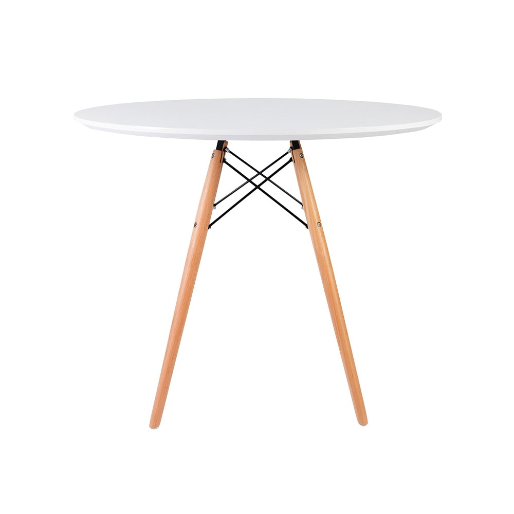 Soho Medium White Circular Dining Table with Beech Wood Legs