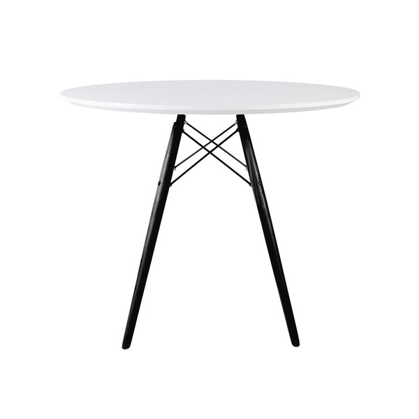 Soho Medium White Circular Dining Table with Black Wood Legs