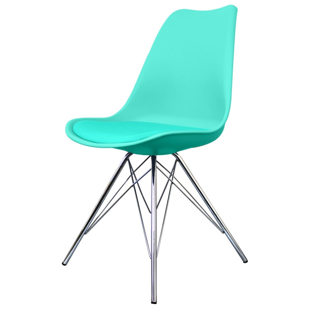 Soho Aqua Blue Plastic Dining Chair with Chrome Metal Legs