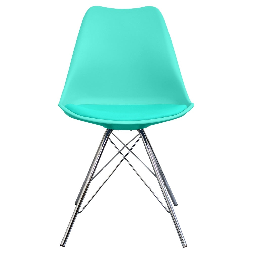 Soho Aqua Blue Plastic Dining Chair with Chrome Metal Legs