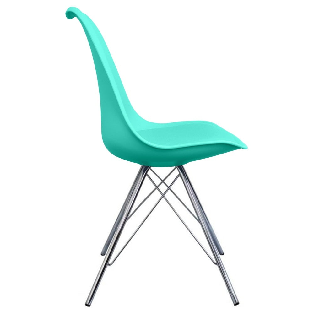 Soho Aqua Blue Plastic Dining Chair with Chrome Metal Legs