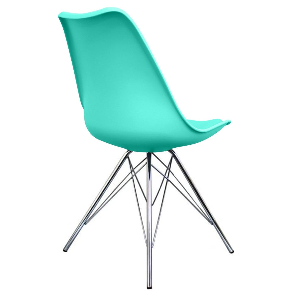 Soho Aqua Blue Plastic Dining Chair with Chrome Metal Legs