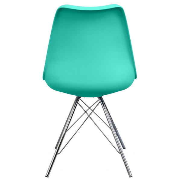 Soho Aqua Blue Plastic Dining Chair with Chrome Metal Legs