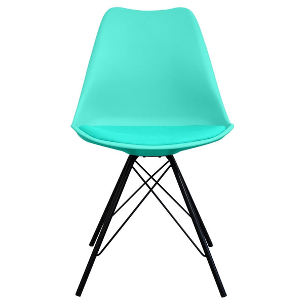 Soho Aqua Blue Plastic Dining Chair with Black Metal Legs