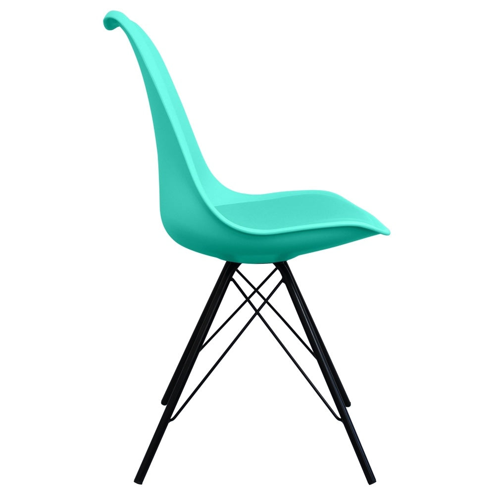 Soho Aqua Blue Plastic Dining Chair with Black Metal Legs