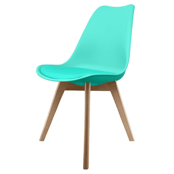Soho Aqua Blue Plastic Dining Chair with Squared Light wood Legs