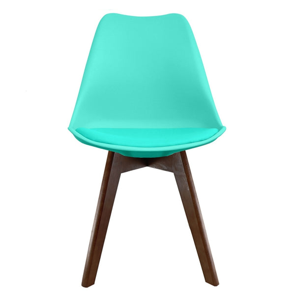 Soho Aqua Blue Plastic Dining Chair with Squared Dark wood Legs