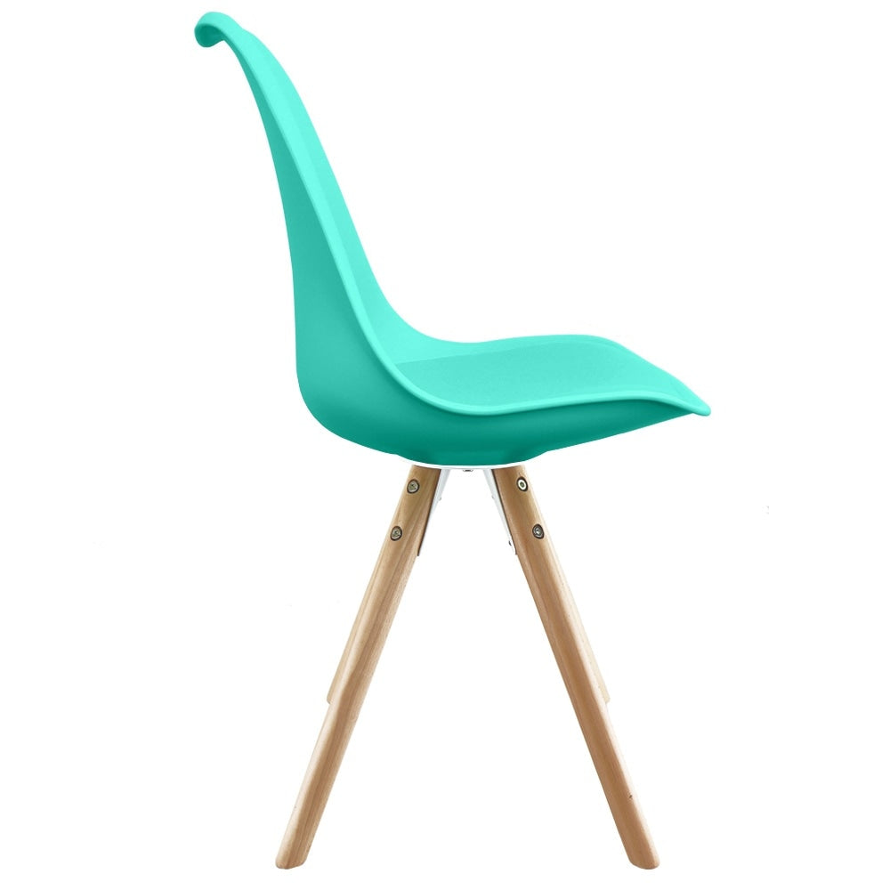 Soho Aqua Blue Plastic Dining Chair with Pyramid Light wood Legs