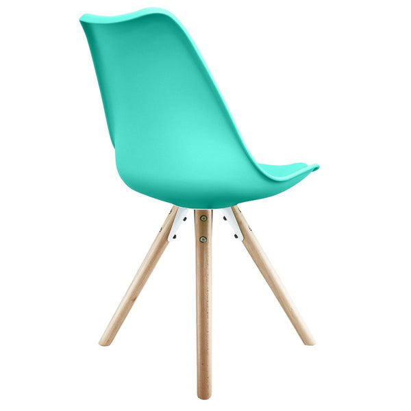 Soho Aqua Blue Plastic Dining Chair with Pyramid Light wood Legs