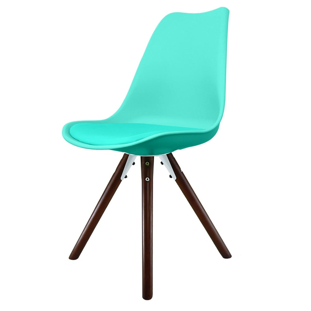 Soho Aqua Blue Plastic Dining Chair with Pyramid Dark wood Legs