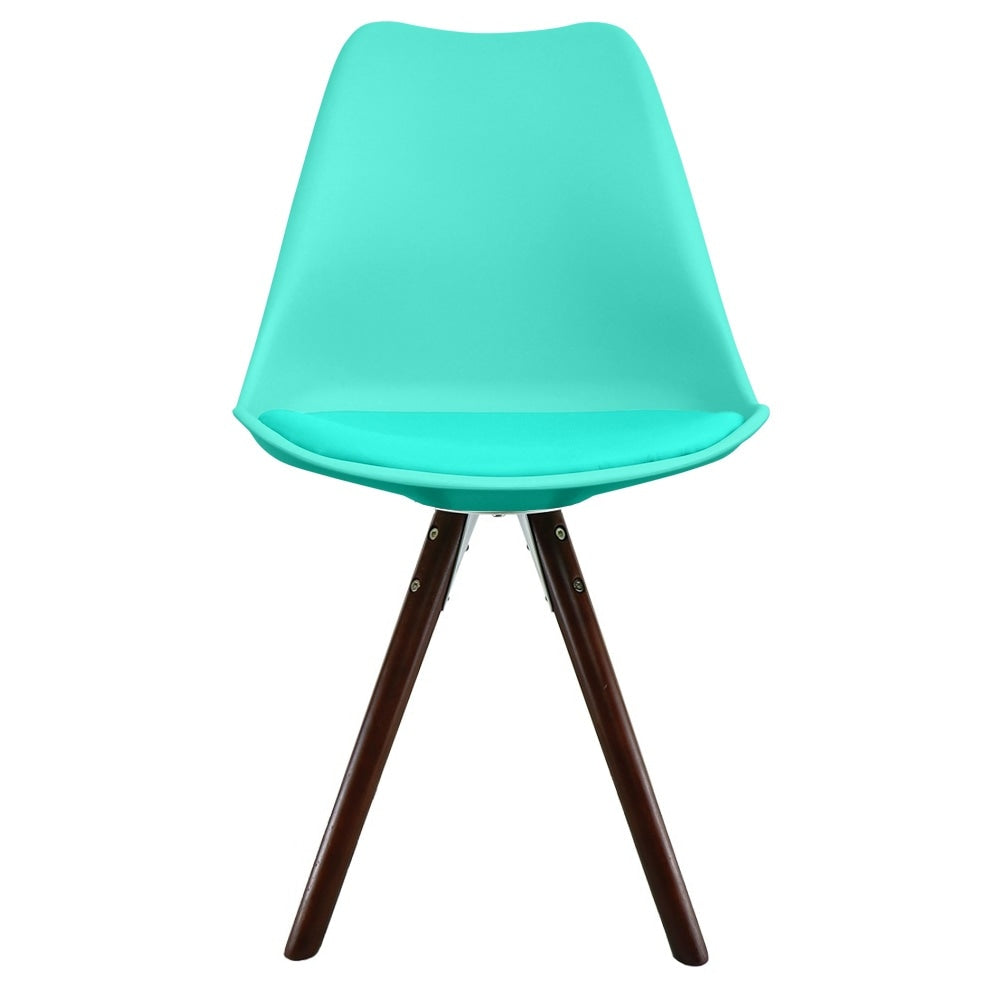 Soho Aqua Blue Plastic Dining Chair with Pyramid Dark wood Legs
