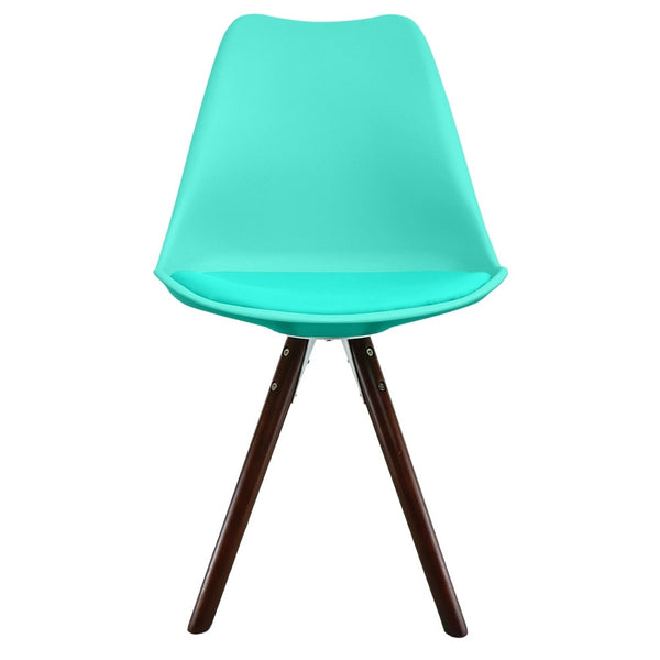 Soho Aqua Blue Plastic Dining Chair with Pyramid Dark wood Legs