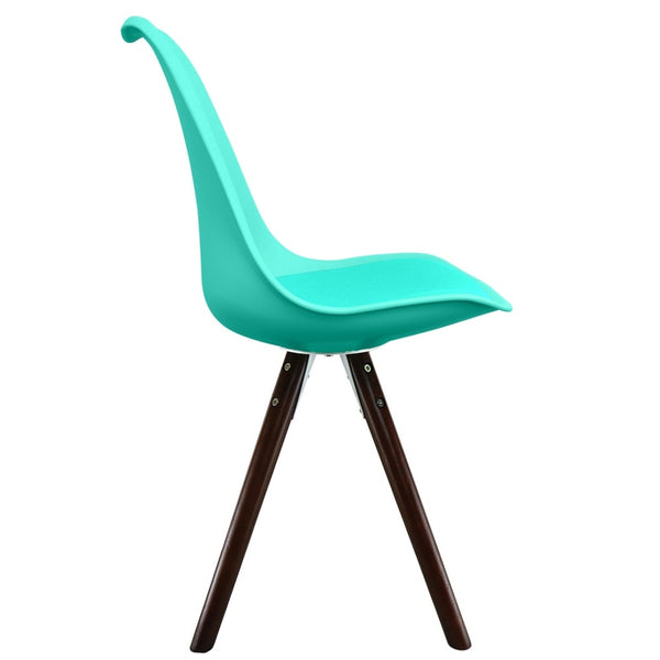 Soho Aqua Blue Plastic Dining Chair with Pyramid Dark wood Legs