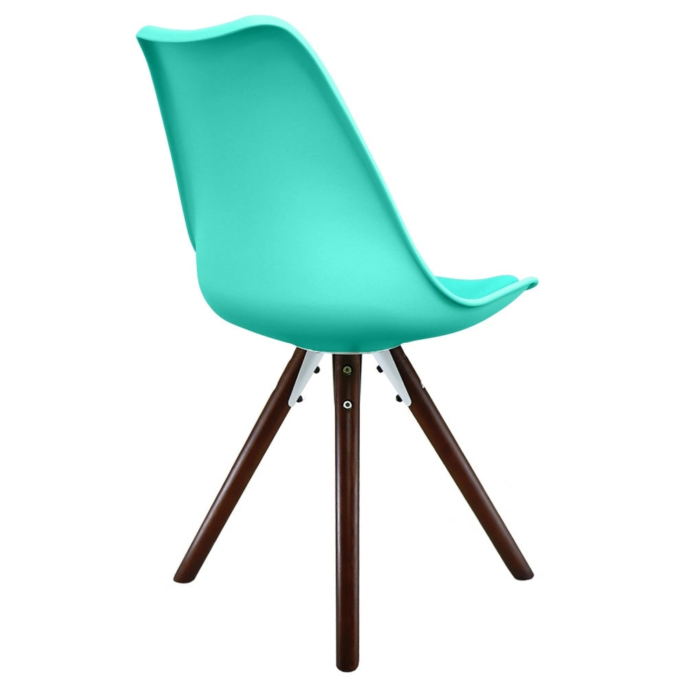 Soho Aqua Blue Plastic Dining Chair with Pyramid Dark wood Legs