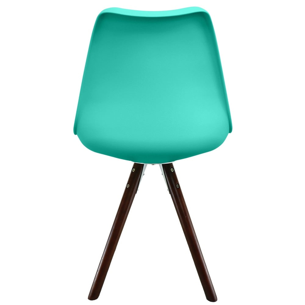 Soho Aqua Blue Plastic Dining Chair with Pyramid Dark wood Legs