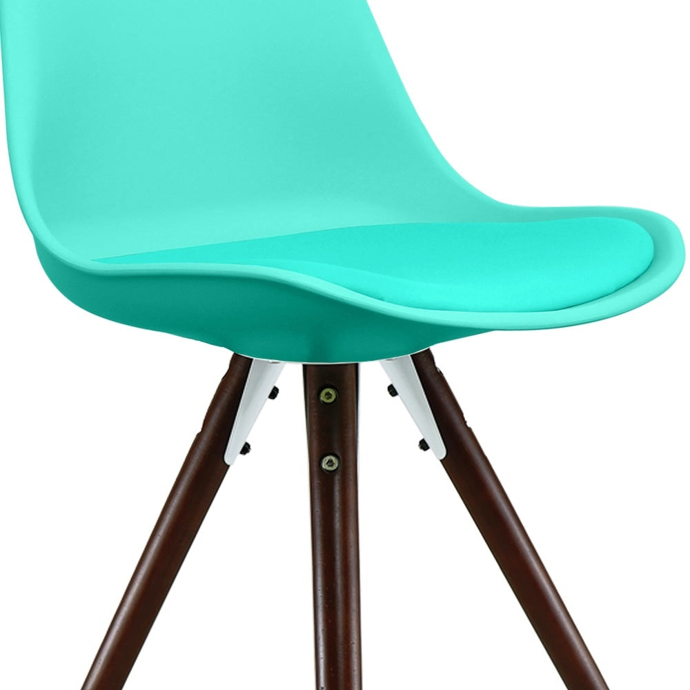Soho Aqua Blue Plastic Dining Chair with Pyramid Dark wood Legs