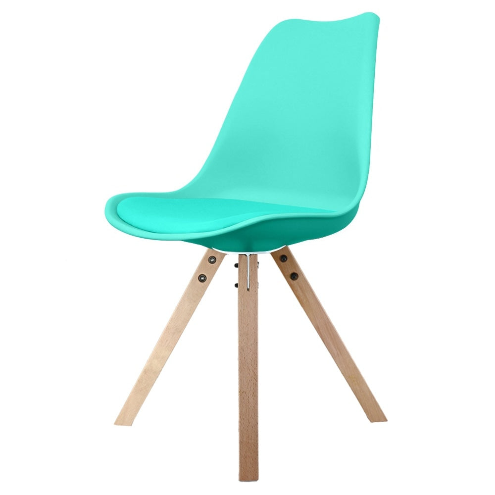 Soho Aqua Blue Plastic Dining Chair with Square Pyramid Light Wood Legs